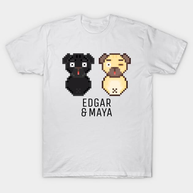 Pug Edgar & Maya Black T-Shirt by felixbunny